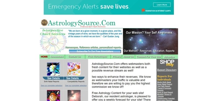 screenshot of the affiliate sign up page for Astrology Source