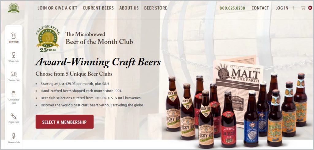 screenshot of Beer of the Month Club homepage