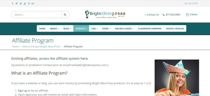 screenshot of the affiliate sign up page for Bright Ideas Press