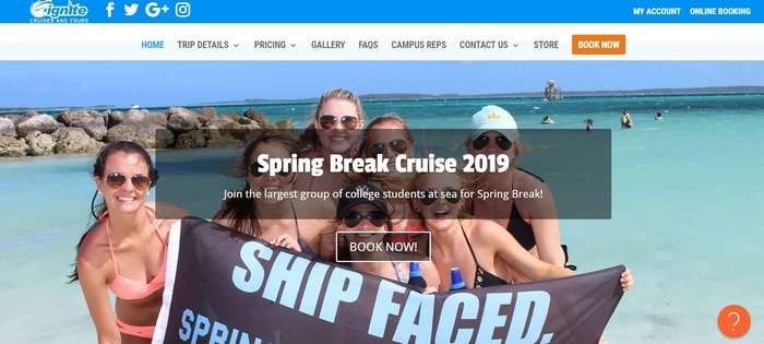 screenshot of the affiliate sign up page for College Party Cruise