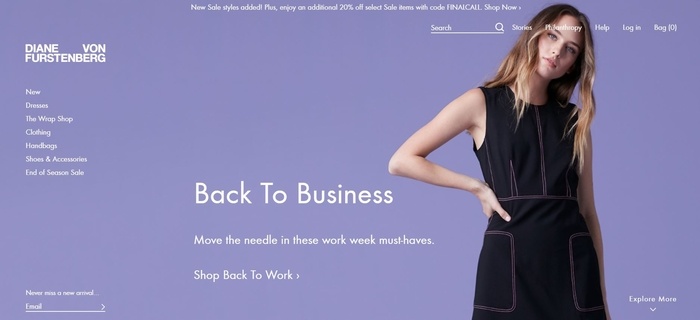 screenshot of the affiliate sign up page for Diane Von Furstenberg