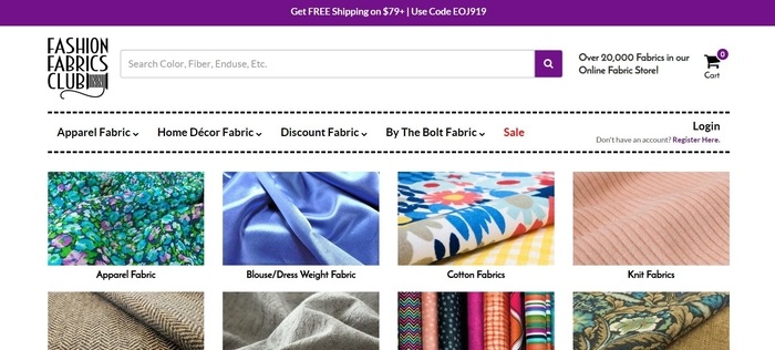 screenshot of the affiliate sign up page for Fashion Fabrics Club