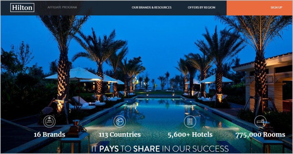 screenshot of Hilton homepage