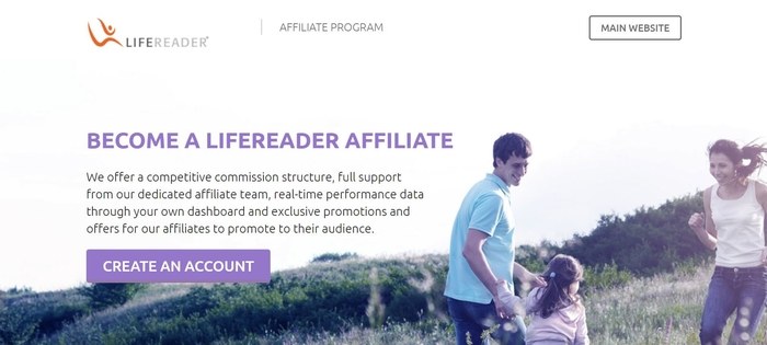 screenshot of the affiliate sign up page for LifeReader