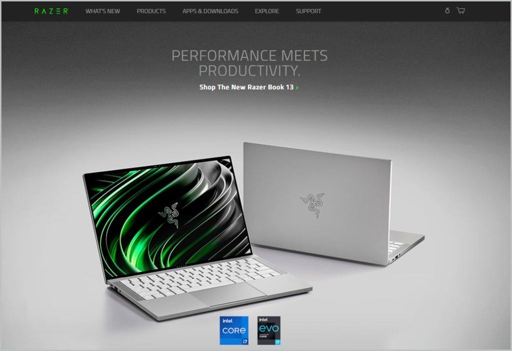 screenshot of Razer homepage