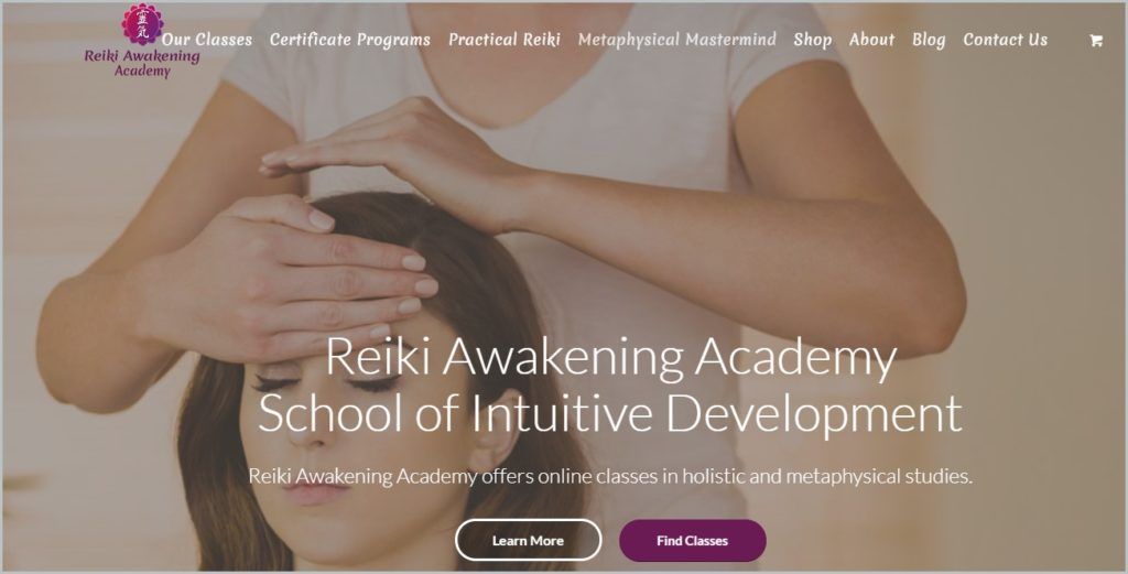 screenshot of Reiki Awakening Academy homepage 