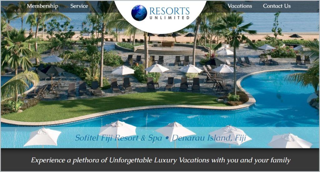 screenshot of Resorts Unlimited homepage