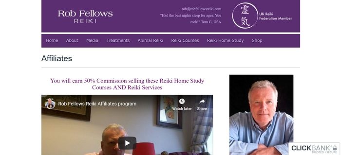 screenshot of the affiliate sign up page for Rob Fellows Reiki