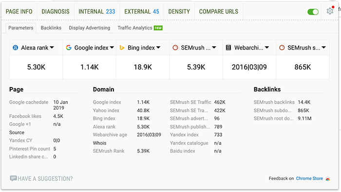 SEOquake browser SEO plugin 