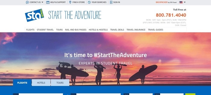 screenshot of the affiliate sign up page for STA Travel USA