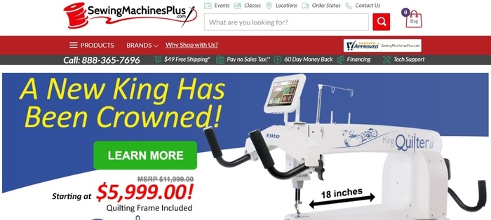 screenshot of the affiliate sign up page for SewingMachinesPlus