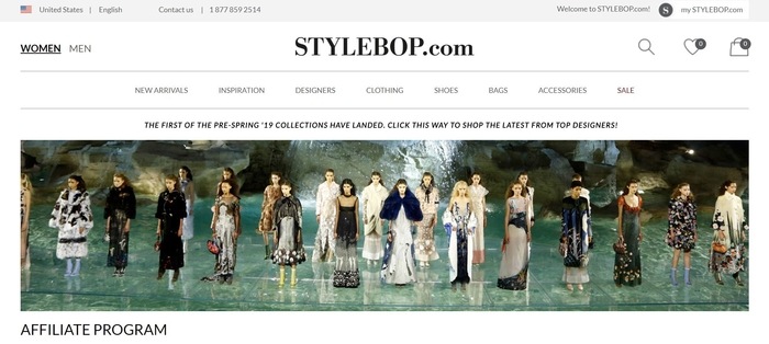 screenshot of the affiliate sign up page for Stylebop.com