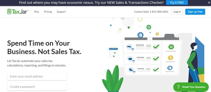 screenshot of the affiliate sign up page for TaxJar