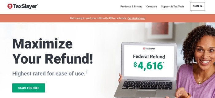 screenshot of the affiliate sign up page for TaxSlayer