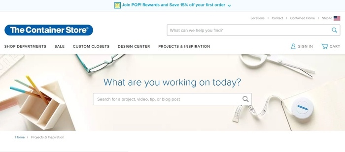 screenshot of the affiliate sign up page for The Container Store