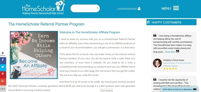 screenshot of the affiliate sign up page for The HomeScholar