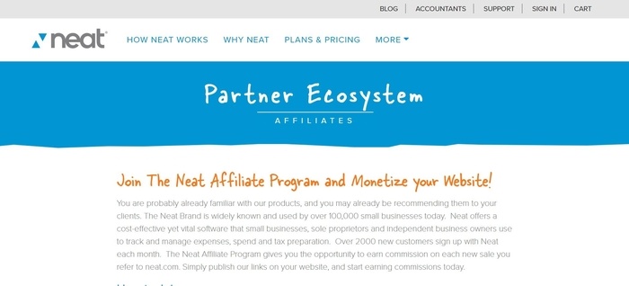 screenshot of the affiliate sign up page for The Neat Company