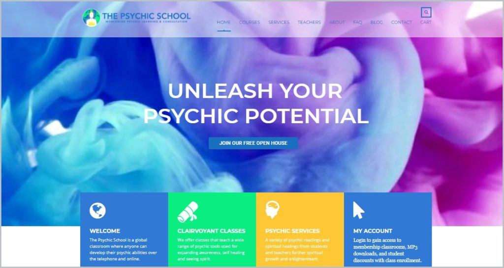 screenshot of The Psychic School homepage