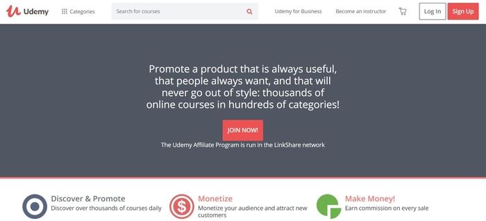 screenshot of the affiliate sign up page for Udemy