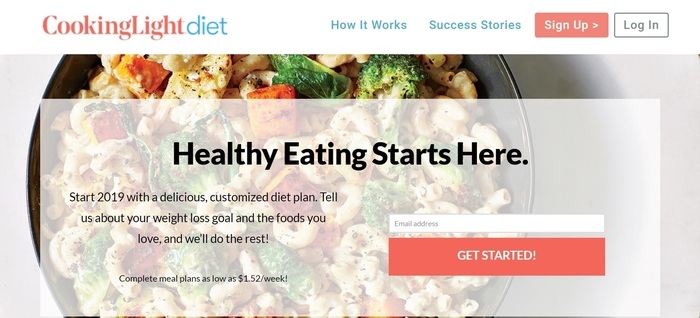 screenshot of the affiliate sign up page for Cooking Light Diet