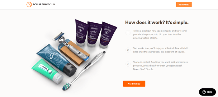 screenshot of the affiliate sign up page for Dollar Shave Club