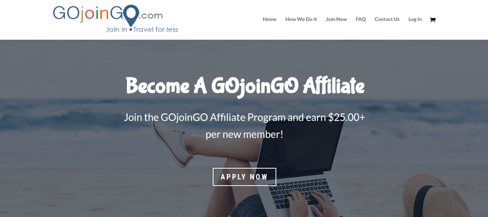 screenshot of the affiliate sign up page for GojoinGo