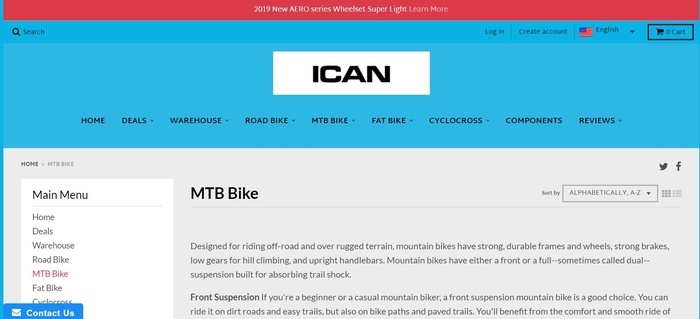 screenshot of the affiliate sign up page for ICAN Cycling