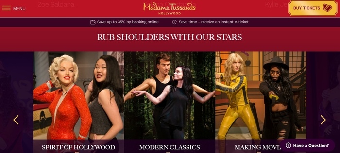 screenshot of the affiliate sign up page for Madame Tussauds