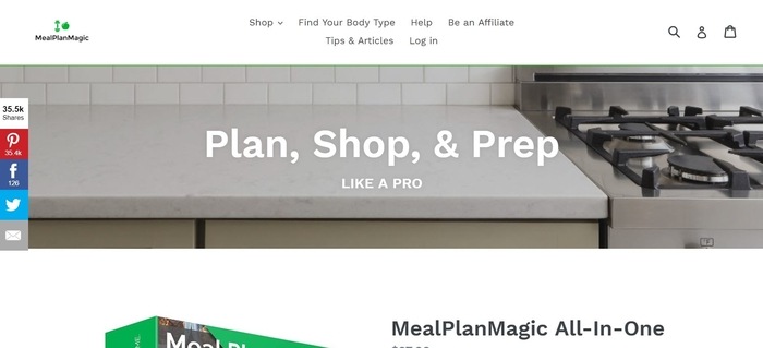 screenshot of the affiliate sign up page for MealPlanMagic