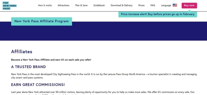 screenshot of the affiliate sign up page for New York Pass