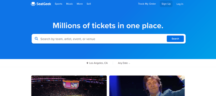 screenshot of the affiliate sign up page for SeatGeek