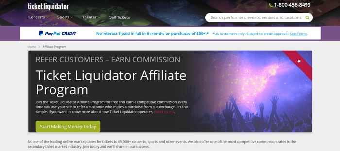 screenshot of the affiliate sign up page for Ticket Liquidator