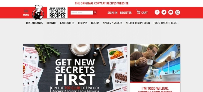 screenshot of the affiliate sign up page for Top Secret Recipes