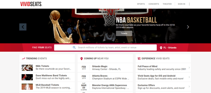 screenshot of the affiliate sign up page for VividSeats