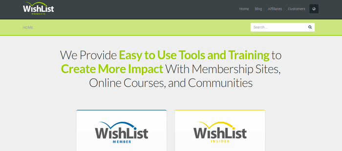 screenshot of the affiliate sign up page for WishList Products