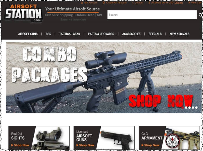 screenshot of tactical airsoft gear website