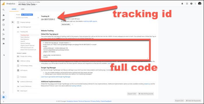 google analytics code for tracking traffic