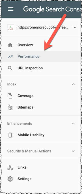 screenshot of GSC sidebar for naviation