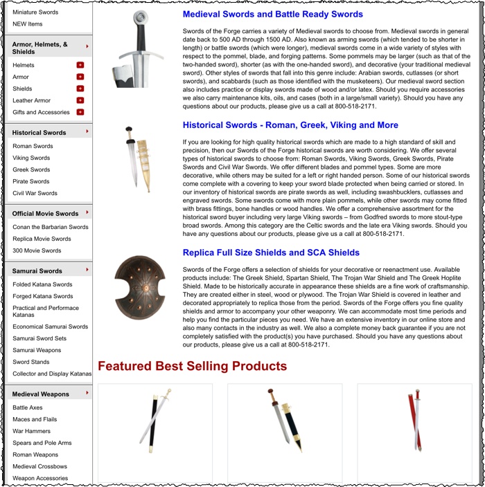 screenshot of viking battle gear niche website