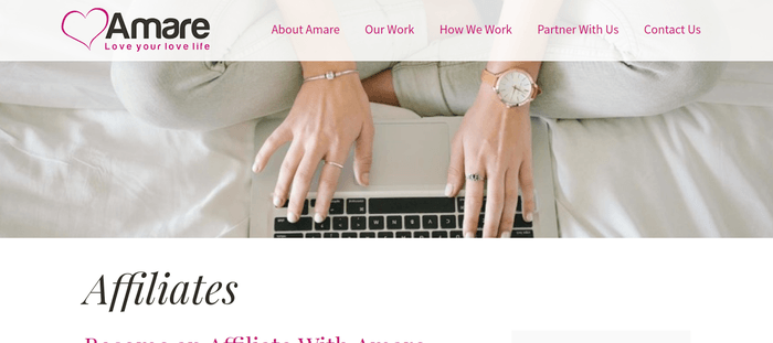 screenshot of the affiliate sign up page for Amare