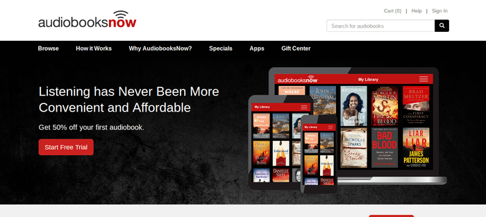 screenshot of the affiliate sign up page for AudiobooksNow