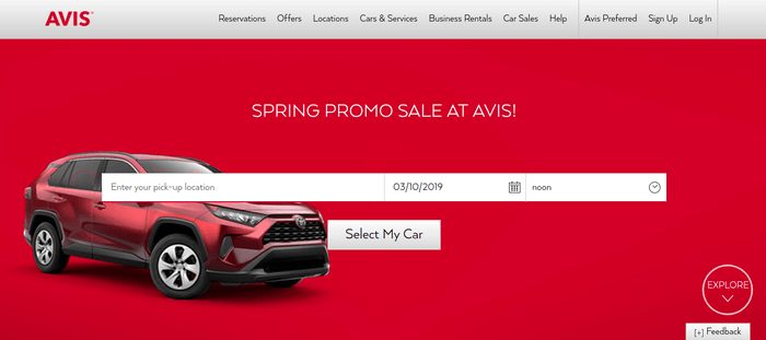 screenshot of the affiliate sign up page for Avis Car Rental