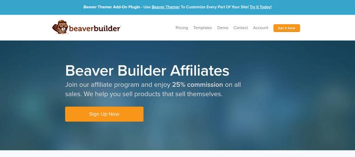 screenshot of the affiliate sign up page for Beaver Builder