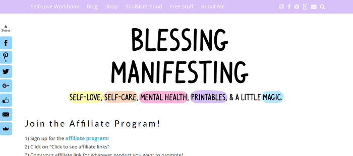 screenshot of the affiliate sign up page for Blessing Manifesting