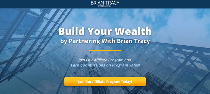 screenshot of the affiliate sign up page for Brian Tracy