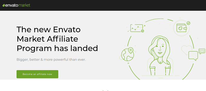 screenshot of the affiliate sign up page for Envato Market