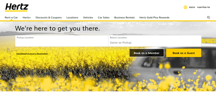 screenshot of the affiliate sign up page for Hertz