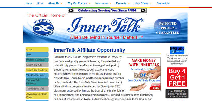 screenshot of the affiliate sign up page for InnerTalk 