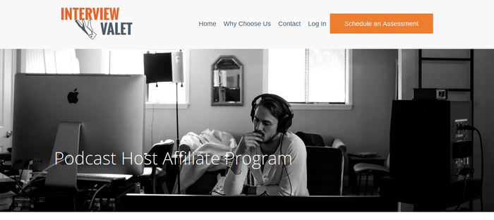 screenshot of the affiliate sign up page for Interview Valet