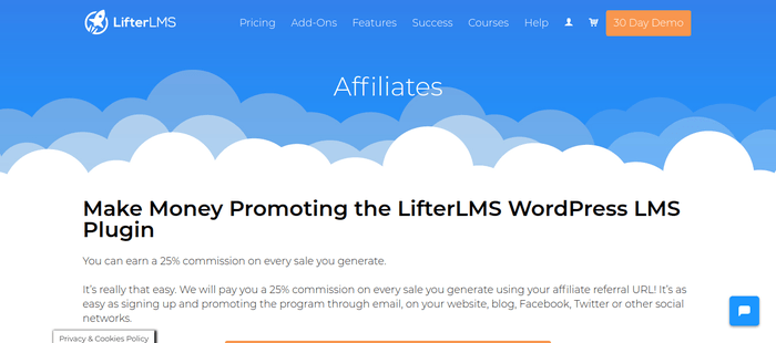 screenshot of the affiliate sign up page for LifterLMS